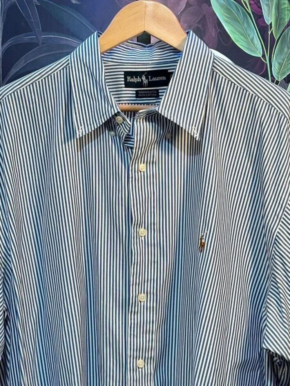 Ralph Lauren 17.5 35 Yarmouth 100% Cotton Striped Dress Shirt Blue White Preppy